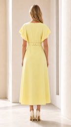 Back view of yellow midi dress