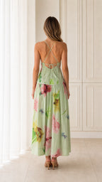 Back view showcasing cross-back straps of Light Green dress