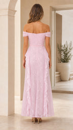 Back view of pink lace maxi dress