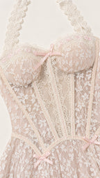 Close-up detail of corset bodice and lace texture