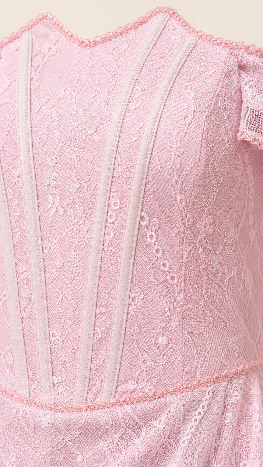 Close up of bodice and lace texture details