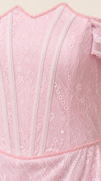 Close up of bodice and lace texture details
