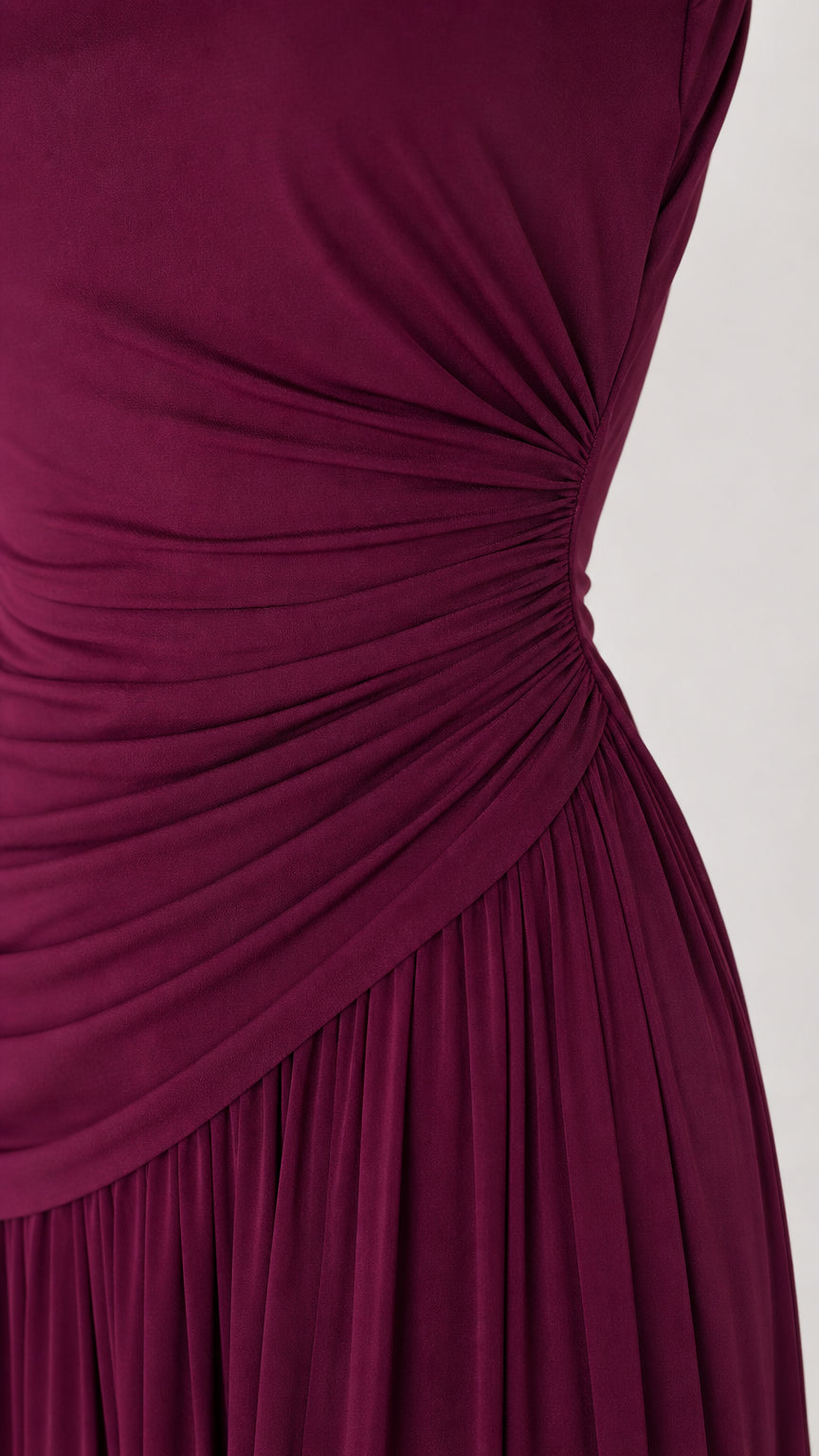 Close-up of side ruching and fabric texture