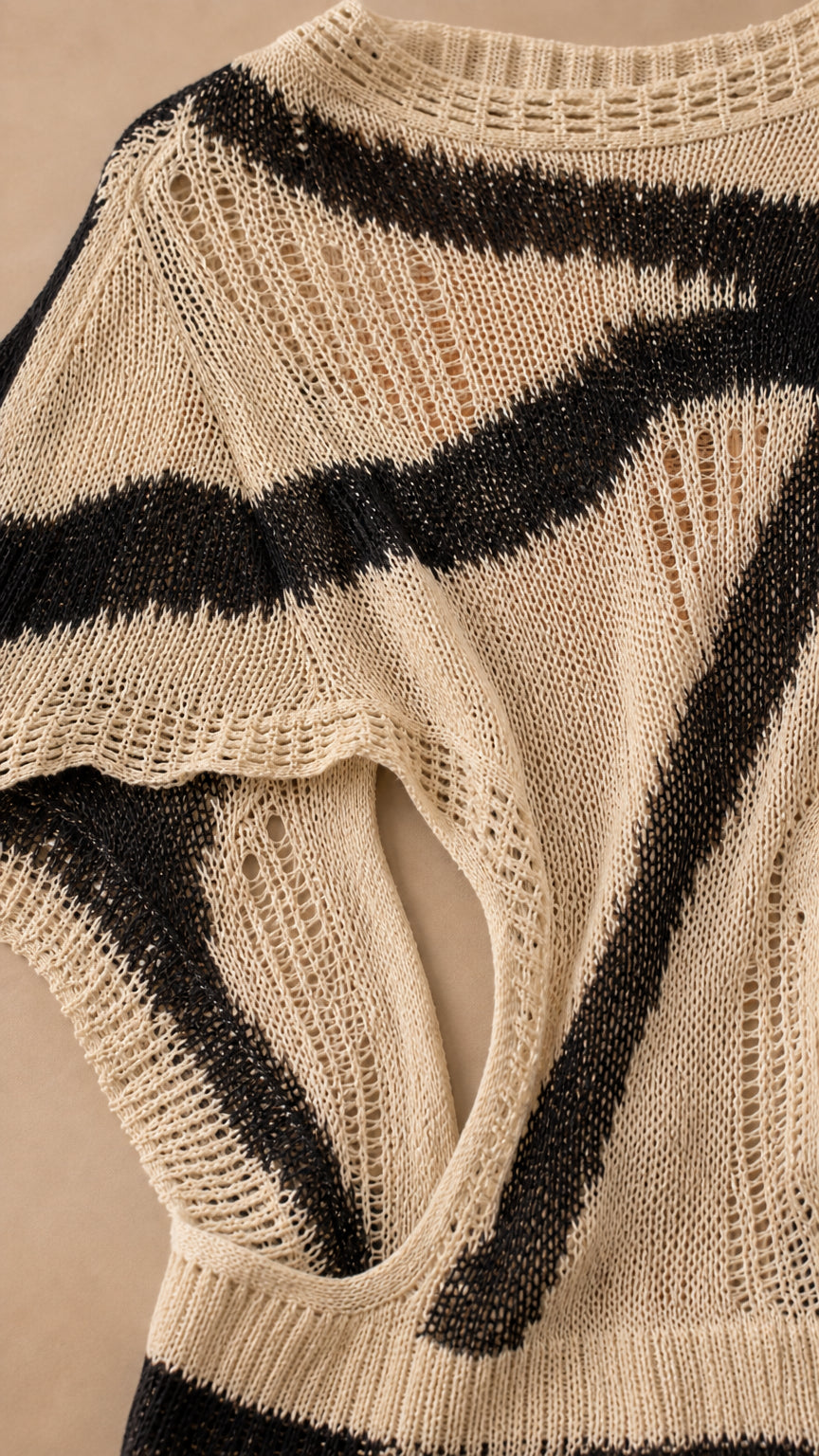 Close-up of the open-weave knit texture and pattern