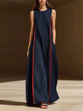 Women's Linen Sleeveless Loose Striped Dress