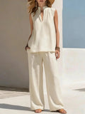 Sleeveless Stand-Neck Casual Womens Set