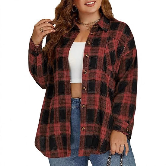 European And American Style Spring Autumn Casual Button-down Flannel Plaid Long-sleeve