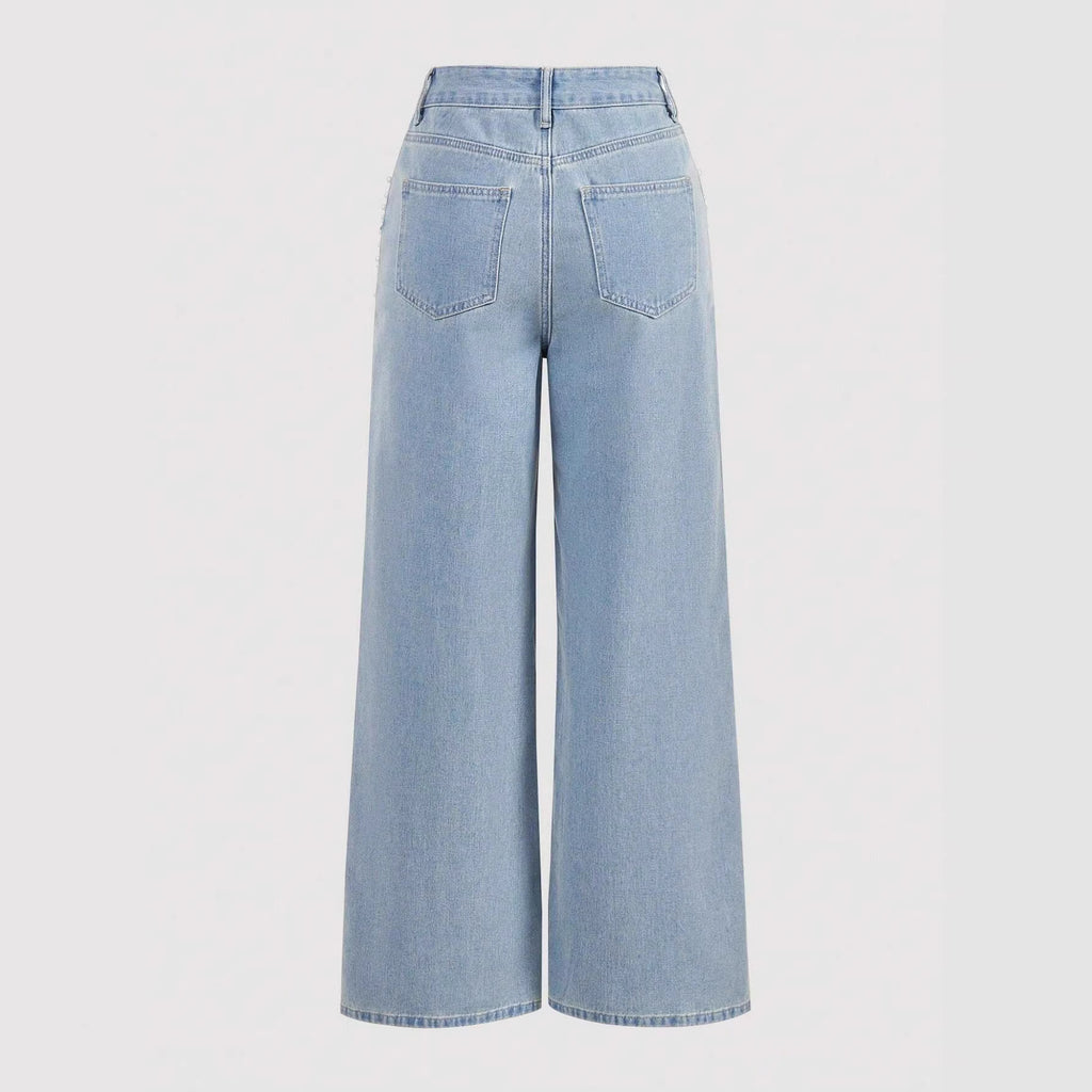 Casual Loose-Fitting, Slimming Straight-Leg Denim Trousers