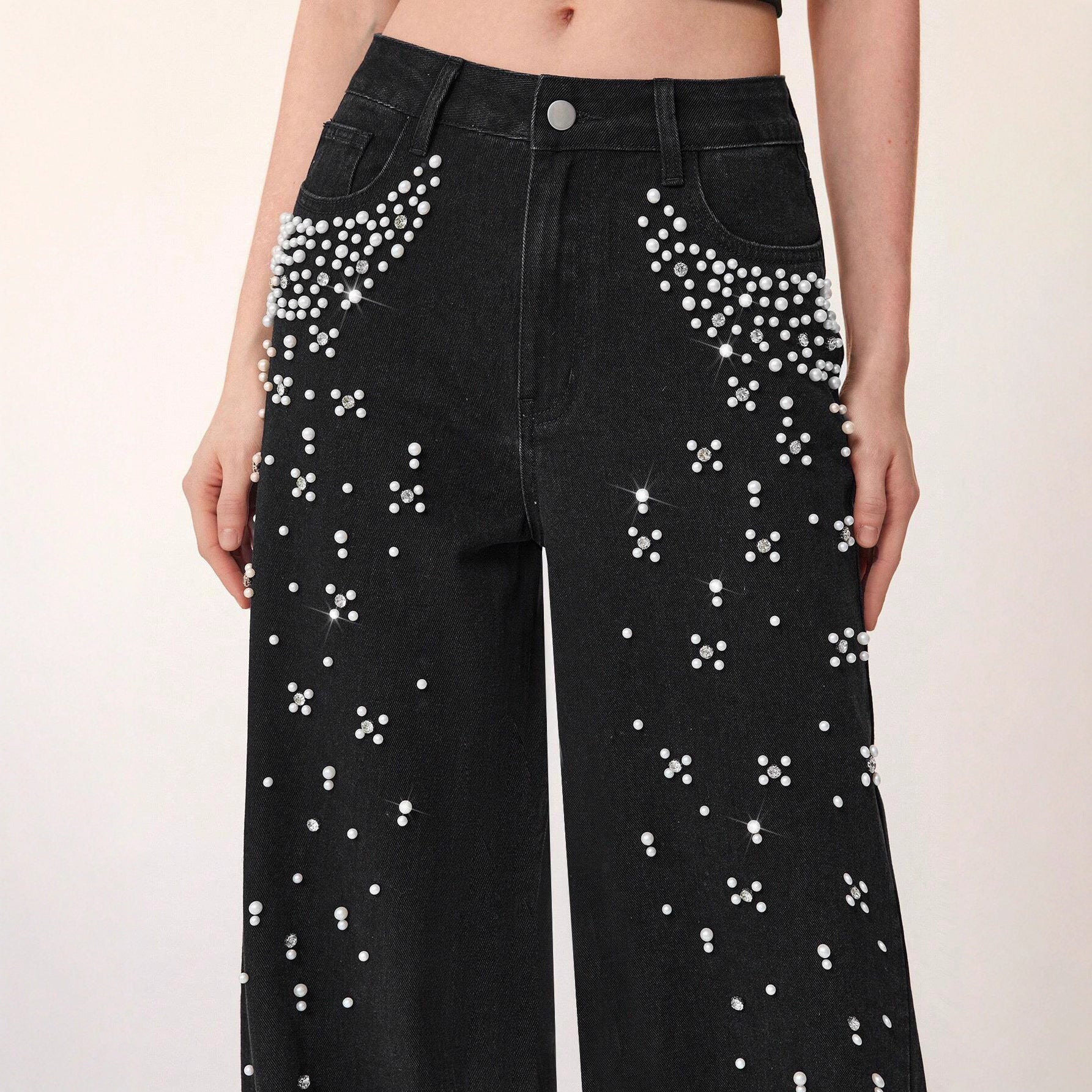 Casual Loose-Fitting, Slimming Straight-Leg Denim Trousers