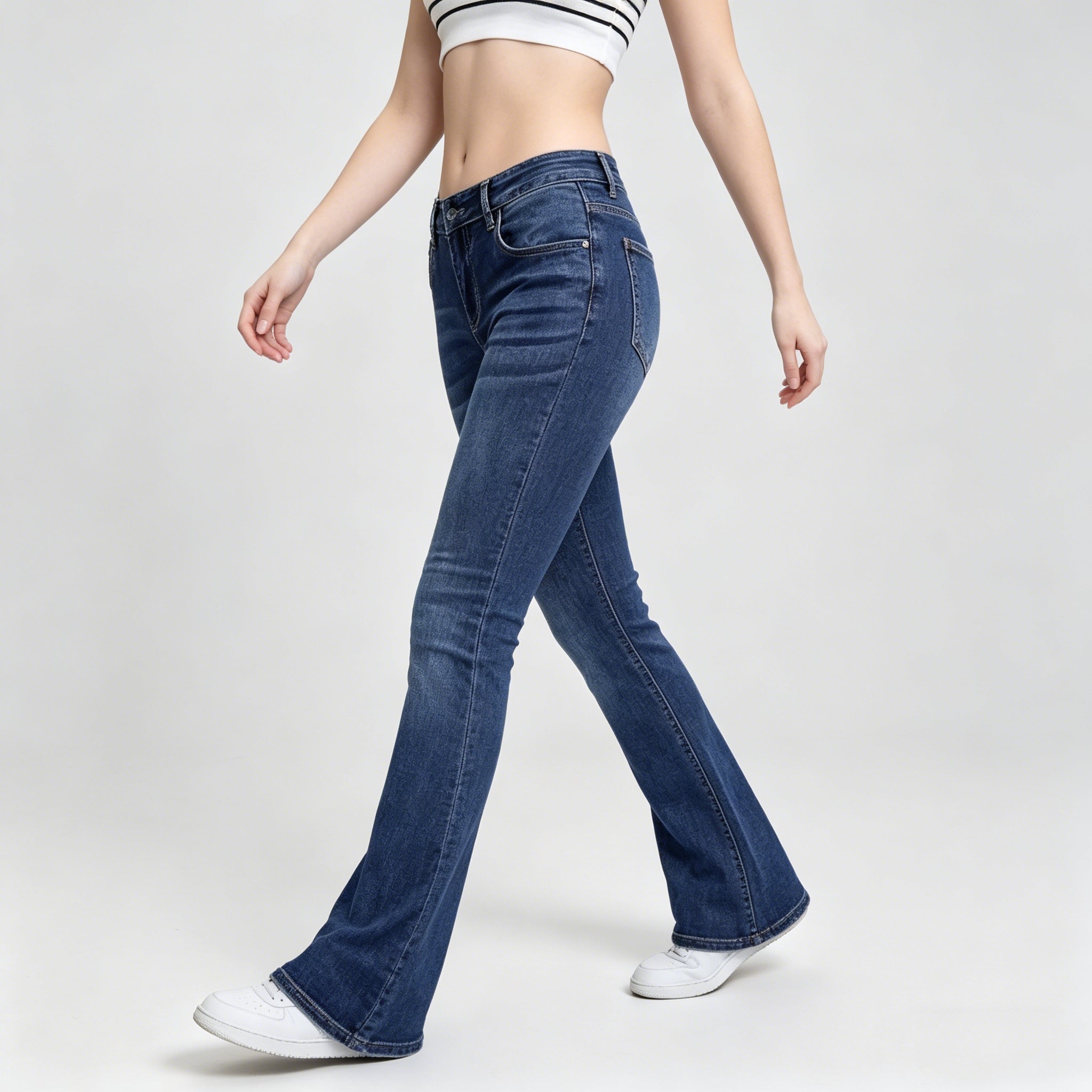 Women's Blue Slightly Wide Leg Stretch Jeans