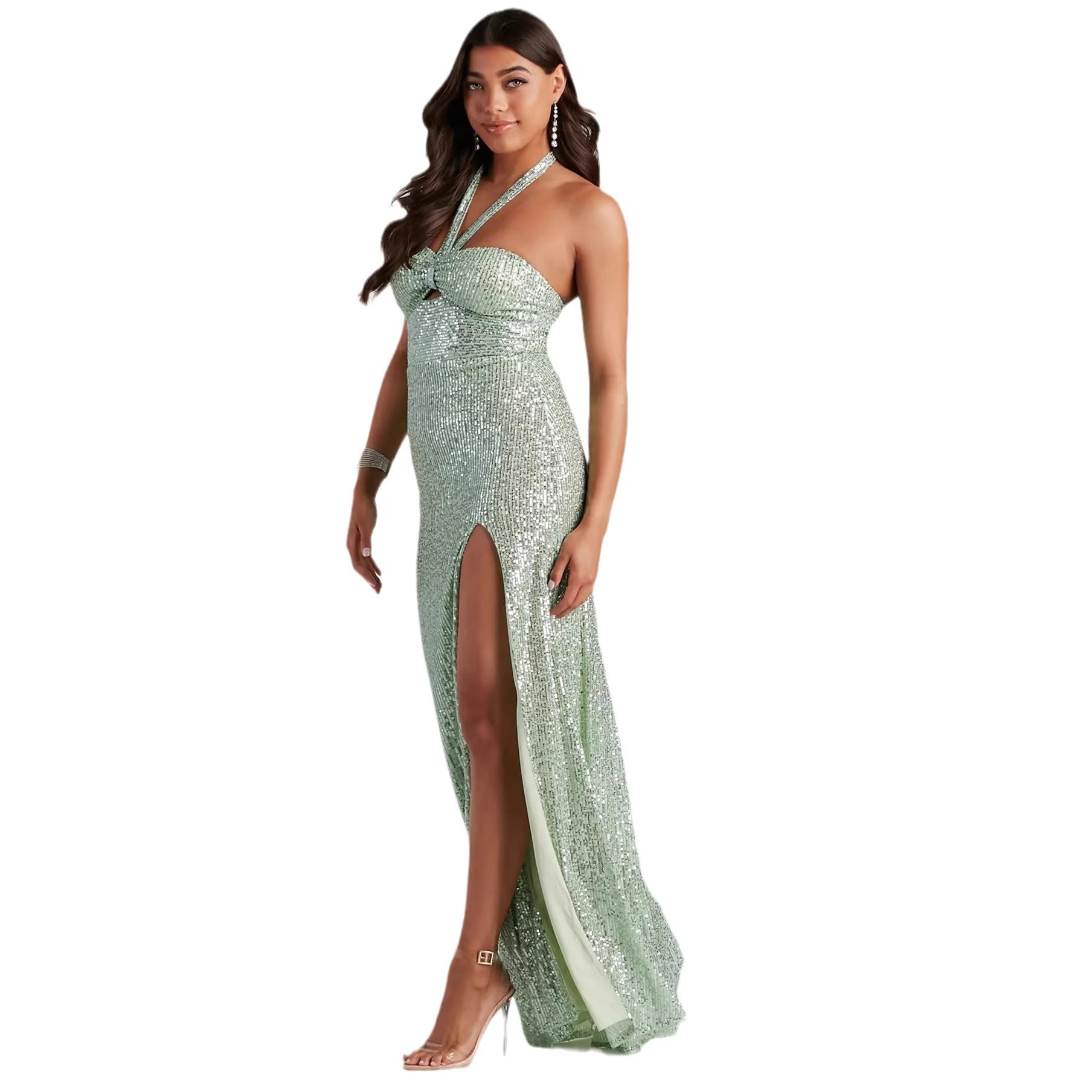 Sexy Chic Dress Sequined Halter Bodycon Evening Gown