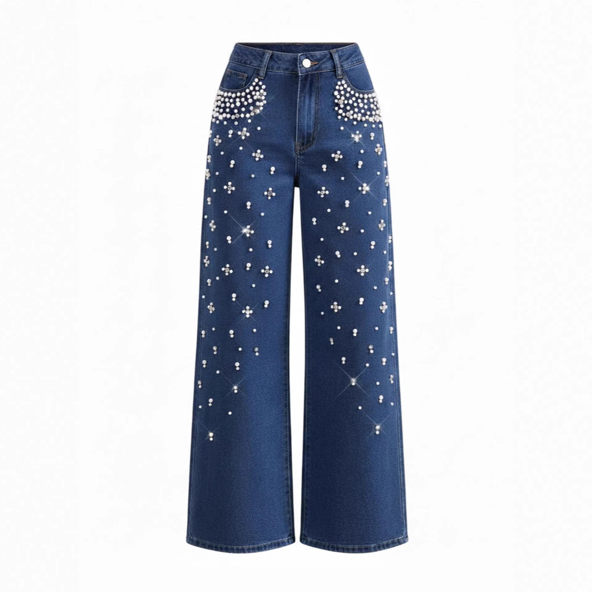 Casual Loose-Fitting, Slimming Straight-Leg Denim Trousers