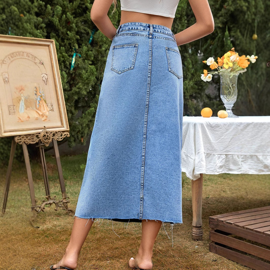 Casual Trendy High-waisted Figure-flattering Versatile A-line Denim