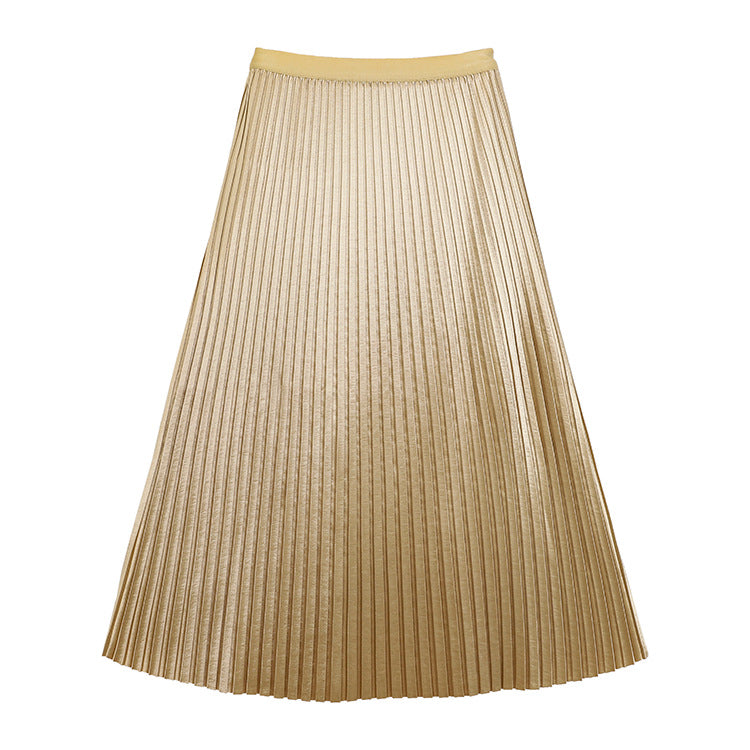 Fashionable Simple Versatile Satin Pleated Midi Skirt