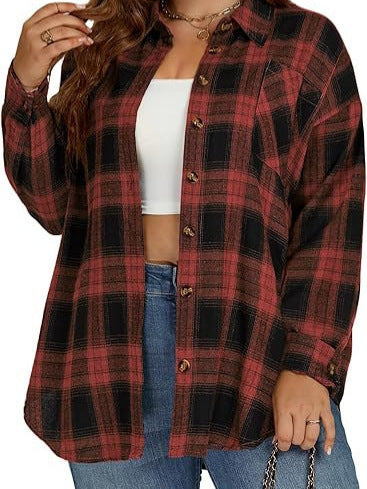European And American Style Spring Autumn Casual Button-down Flannel Plaid Long-sleeve