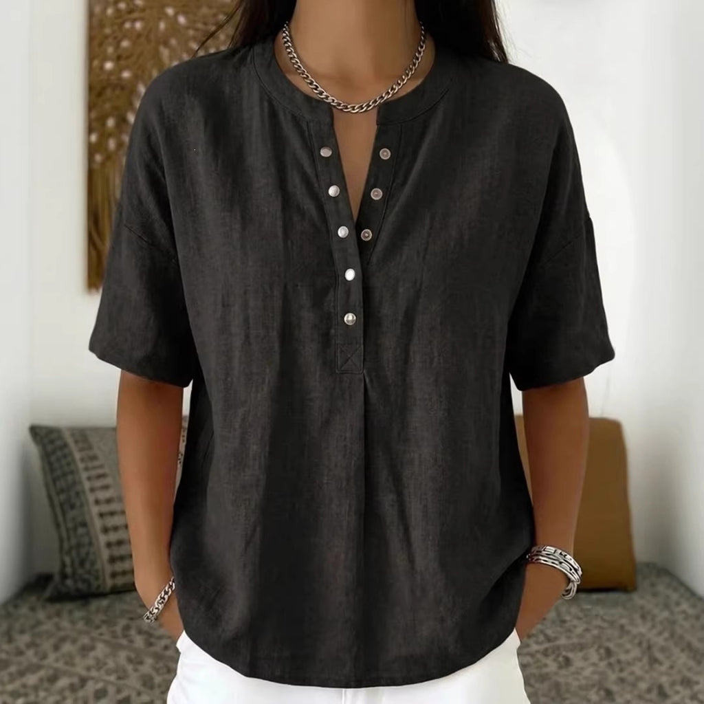 Solid Color Casual Pullover Short-Sleeve Shirt For Women