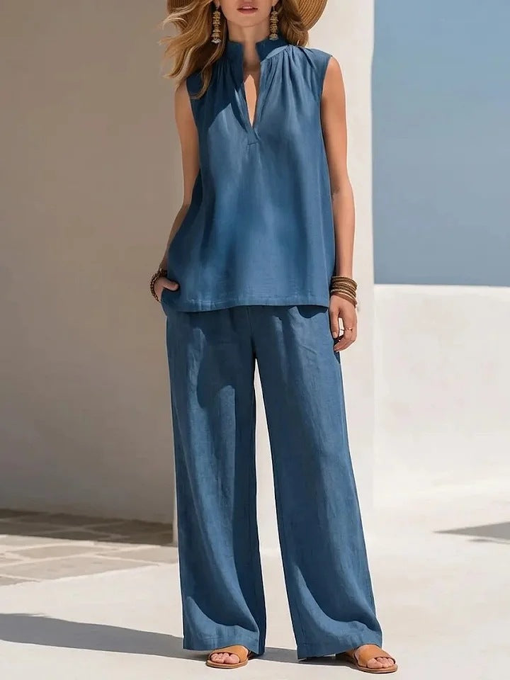 Sleeveless Stand-Neck Casual Womens Set