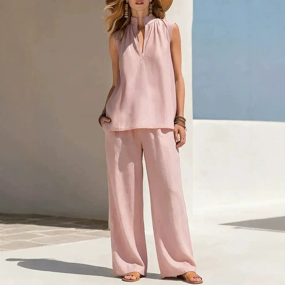 Sleeveless Stand-Neck Casual Womens Set