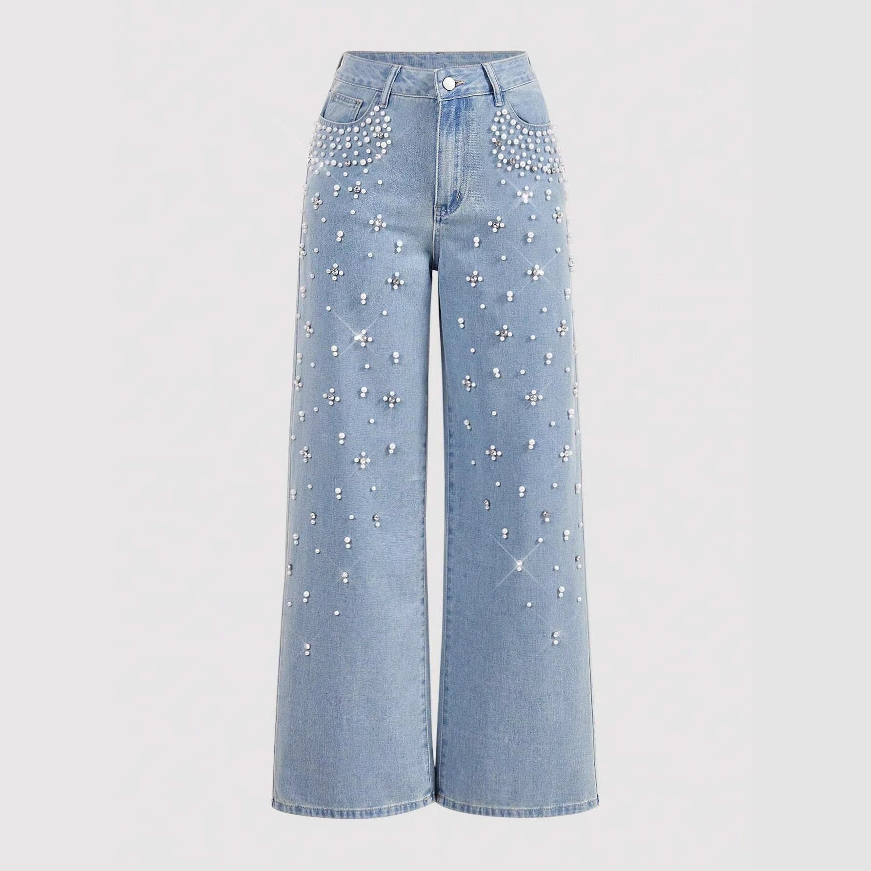 Casual Loose-Fitting, Slimming Straight-Leg Denim Trousers