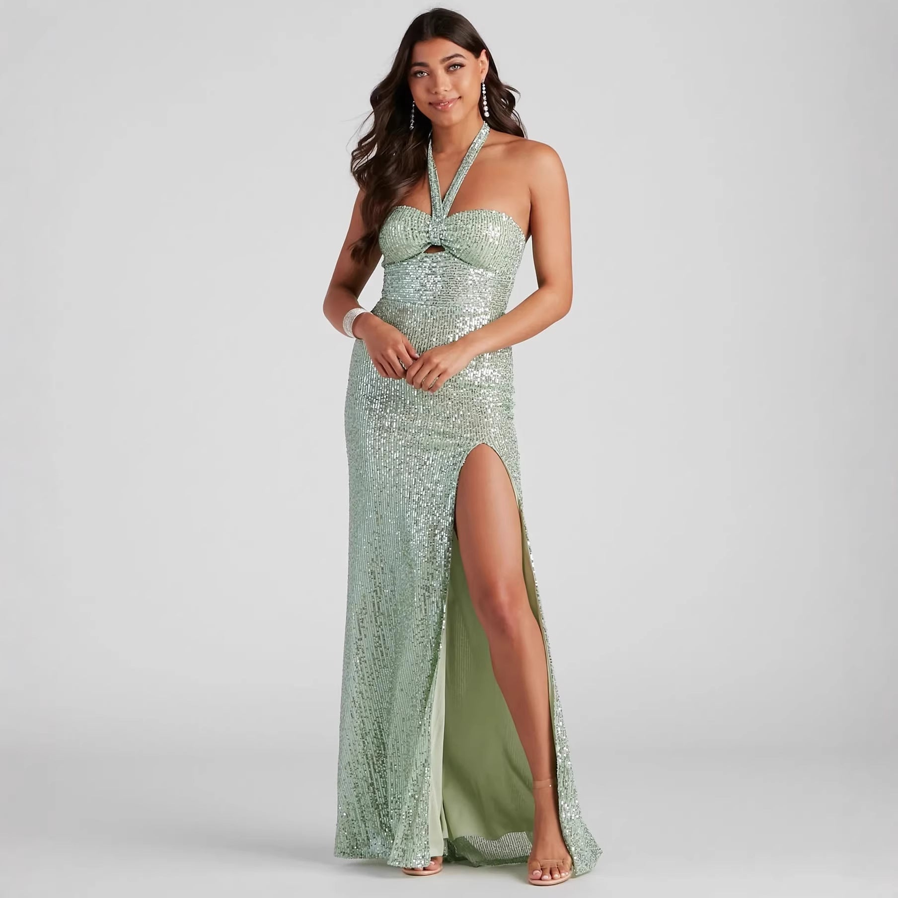 Sexy Chic Dress Sequined Halter Bodycon Evening Gown