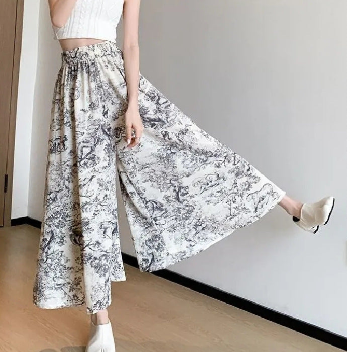 Women's Slim-fit Ink-wash Wide-leg Pants