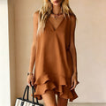 Ruffle Hem V-Neck Sleeveless Mini Dress