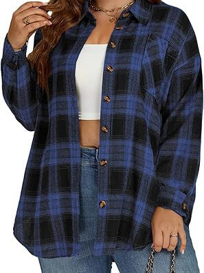 European And American Style Spring Autumn Casual Button-down Flannel Plaid Long-sleeve