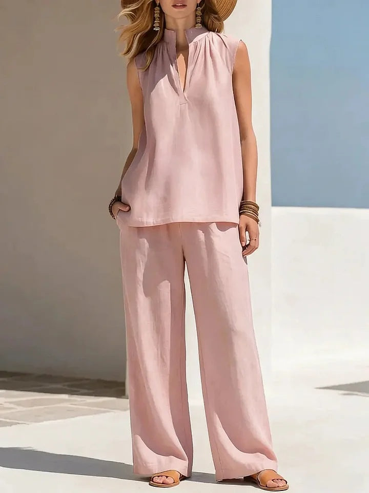 Sleeveless Stand-Neck Casual Womens Set