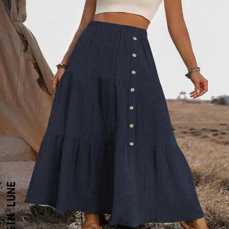 Elegant Casual Womens Long Tiered Skirt With Elastic Waist