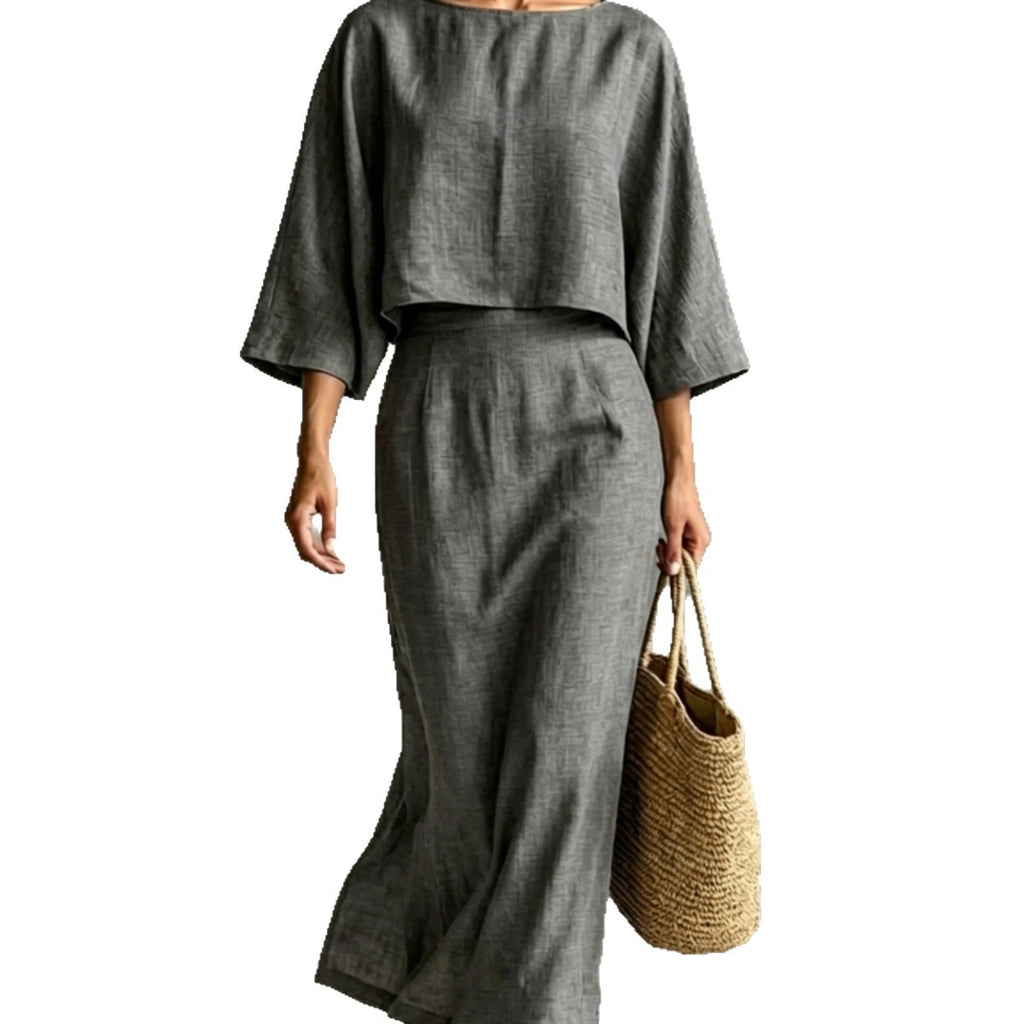 Womens High-Waisted Midi Skirt And Loose Top Set