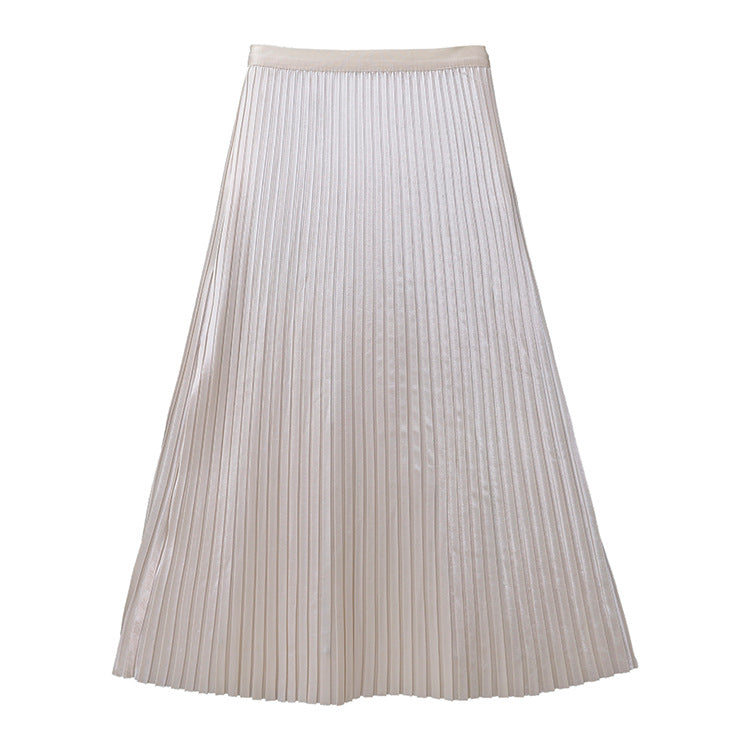 Fashionable Simple Versatile Satin Pleated Midi Skirt