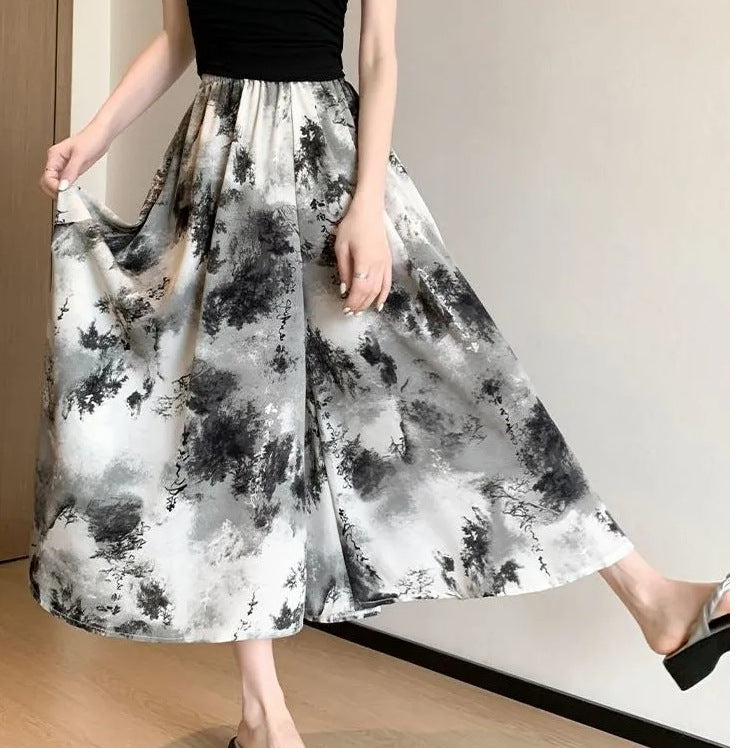 Women's Slim-fit Ink-wash Wide-leg Pants