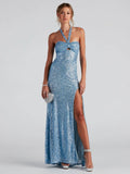 Sexy Chic Dress Sequined Halter Bodycon Evening Gown