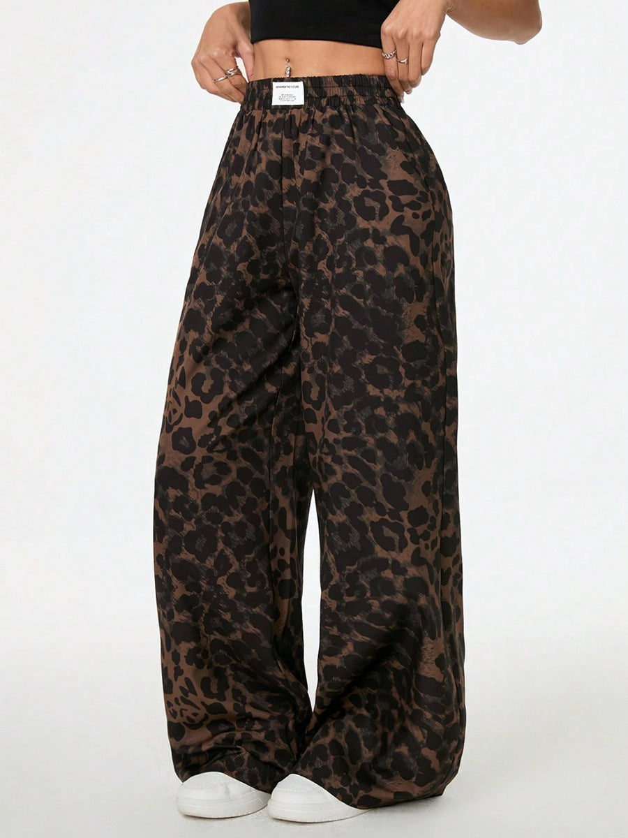 Loose-fitting Casual Pants With A Printed Leopard Pattern And An Elastic Waistband