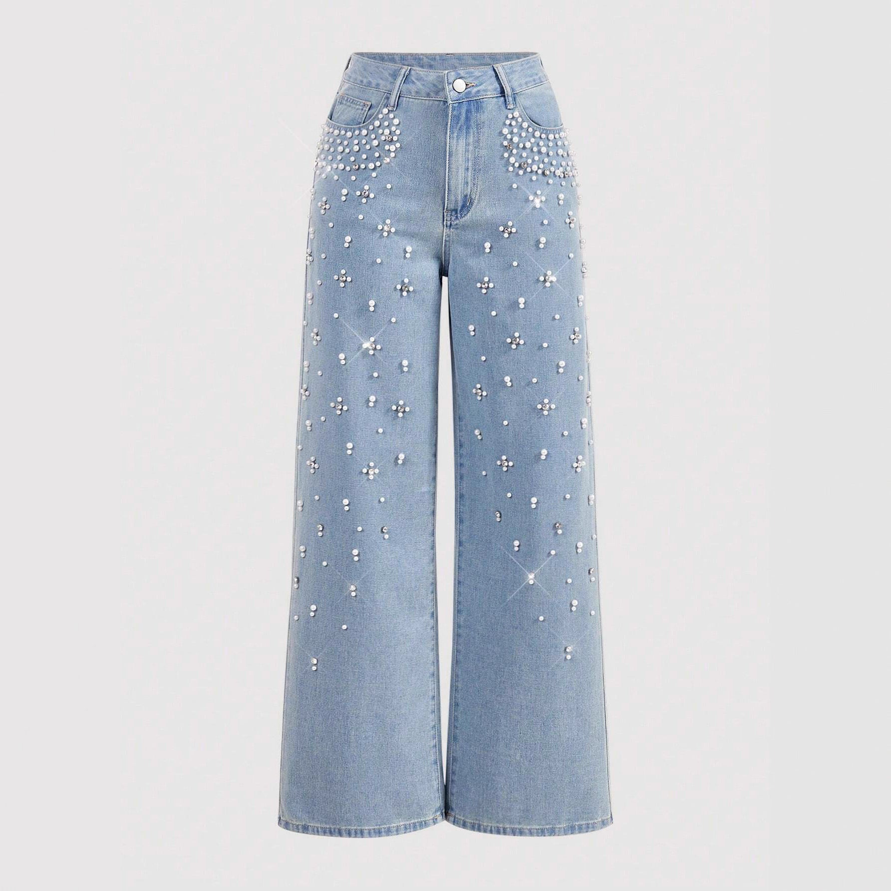 Casual Loose-Fitting, Slimming Straight-Leg Denim Trousers