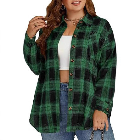 European And American Style Spring Autumn Casual Button-down Flannel Plaid Long-sleeve