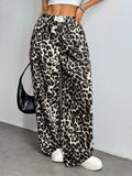 Loose-fitting Casual Pants With A Printed Leopard Pattern And An Elastic Waistband