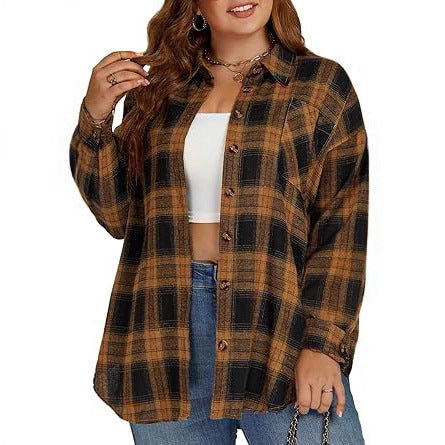 European And American Style Spring Autumn Casual Button-down Flannel Plaid Long-sleeve