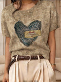 Retro Short-Sleeve Sweater Contrast-Color Jacquard Knit Top