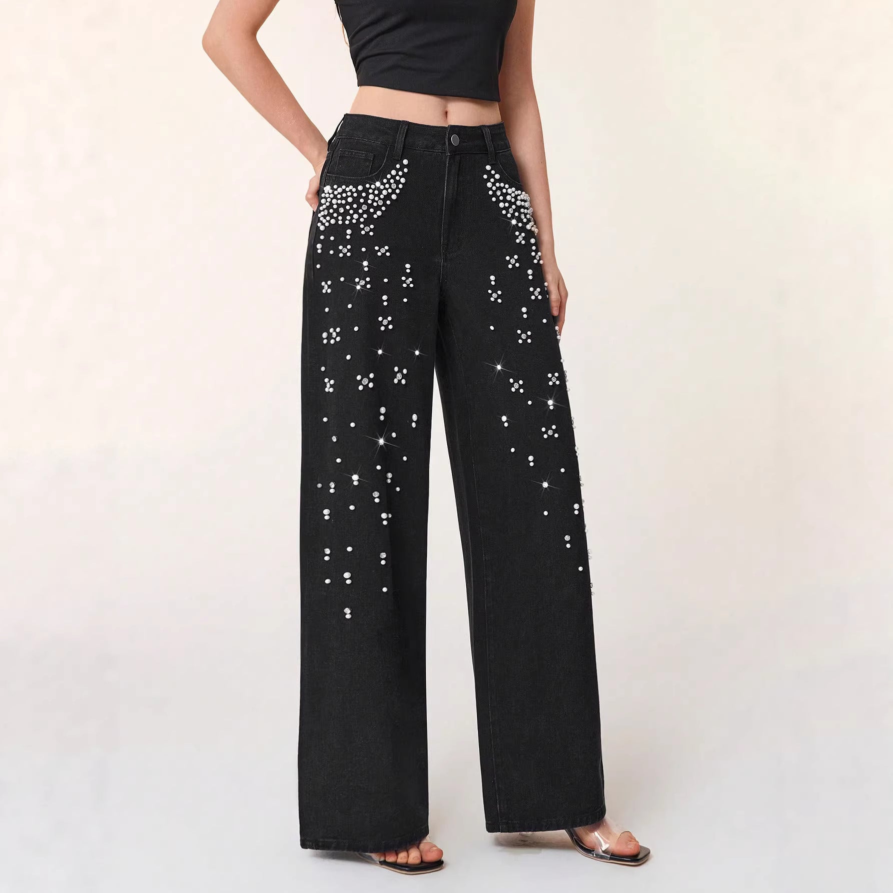 Casual Loose-Fitting, Slimming Straight-Leg Denim Trousers